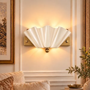 Art Deco Shell Wall Sconce, Cream White Glass Fan Light, Antique Brass Wall Lamp, Luxury Vintage Bedside Lighting Fixture