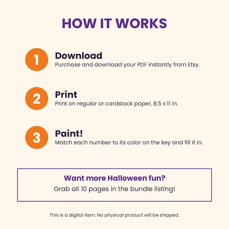 Bundle: Halloween Paint by Number Printable, 10 Kids Coloring Pages ...