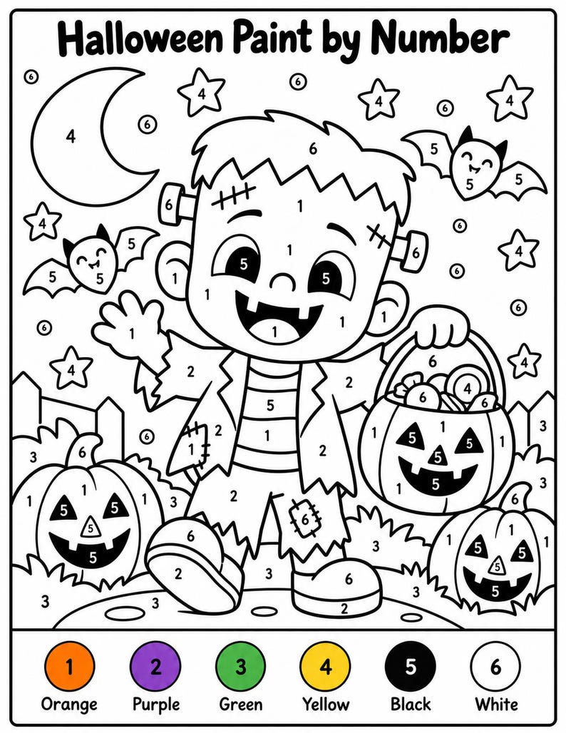 Bundle: Halloween Paint by Number Printable, 10 Kids Coloring Pages ...