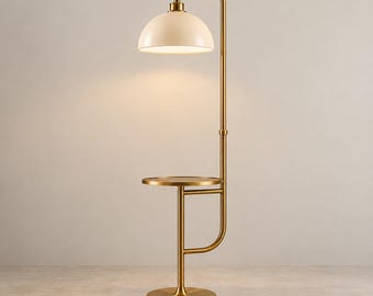 Moderne Stehlampe aus Messing mit Beistelltisch, Stehleuchte mit kuppelförmigem Schirm, minimalistische Leselampe für Schlaf- oder Wohnzimmer