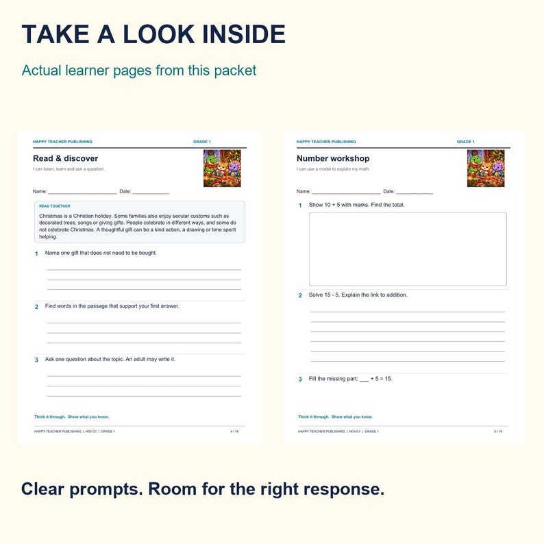 Activity Pags For Grade R Grade 1 Christmas Activities - Math, Reading and Writing PDF - Etsy UK