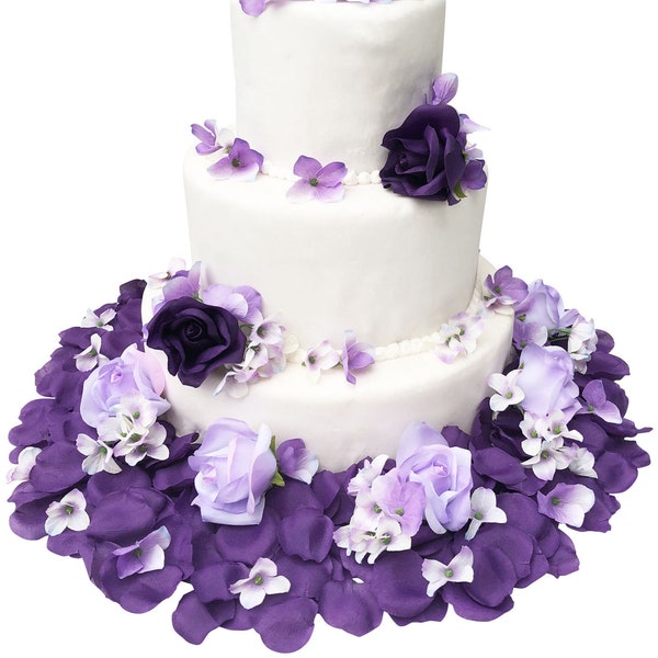 Purple and Lavender Hydrangea Rose Cake Flowers - Reception Decoration