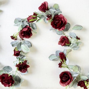 Burgundy Rose Garland: 8 ft Wedding Arch Flowers & Greenery