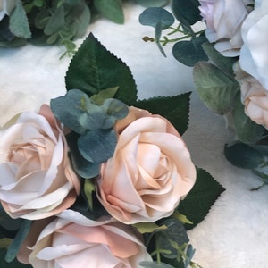 Champagne Blush Pink Rose Gold Eucalyptus Bridal Wedding Bouquet | Artificial Flowers | Bridesmaid Bouquets (small rose + eucalyptus)