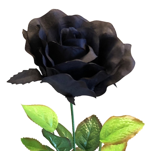 Black Beauty Rose Stem | Fake Flowers  Boho Gothic Wedding Bouquet Home Decor Silk Artificial Halloween  (1 Black stem)
