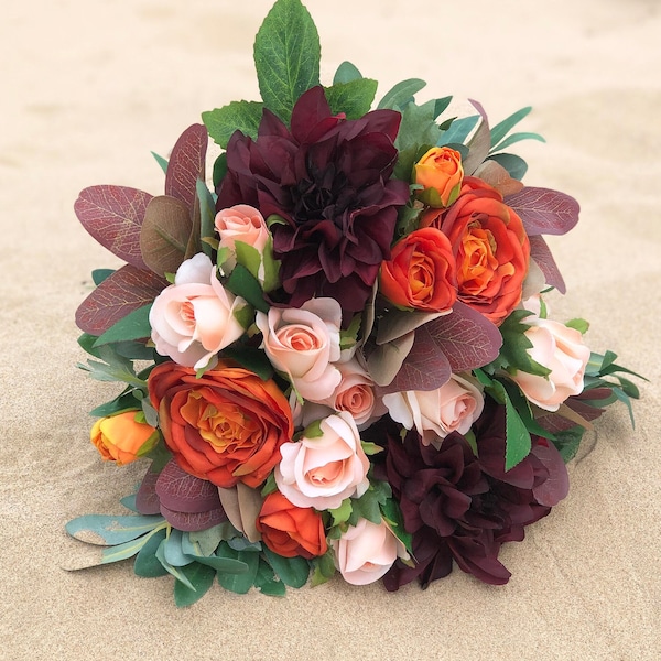 Autumn Wedding Bouquet | Fall Bridal Bouquet | Bridesmaid  (medium rose + eucalyptus)