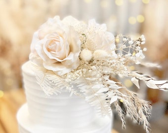 Ivory Blush Wedding Cake Topper | Flower Cake Toppers for Wedding