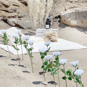 Long Stem Cabbage Rose for Wedding Flowers in White | Artificial Flowers | Bulk Fake Flowers | Wedding Proposal | Faux Flowers for Wedding