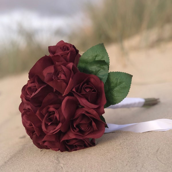 Burgundy Silk Rose Bridal Bouquet | Wedding Bouquet | Bridesmaid Flowers (medium)