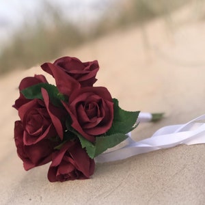 Burgundy Rose Bridesmaid Bouquet | Silk Flower Bridal Bouquet | Wedding Bouquet Toss (small)