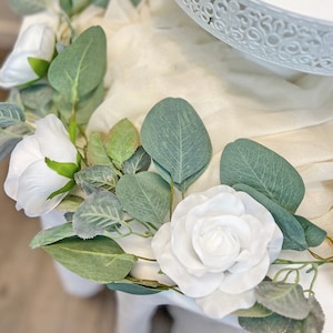 White Rose Garland: 8 ft Silk Flower & Eucalyptus Wedding Decor