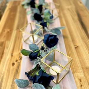 Navy Blue Flower Garland with Silver Sage Leaves Rose Wedding Garland Wedding Arch Garland Decor Artificial Flowers & Greenery Garland image 2