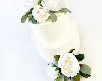 White Wedding Cake Flowers | Wedding Cake Topper | White Floral Cake Topper | Rustic Cake Topper | White Cake Toppers