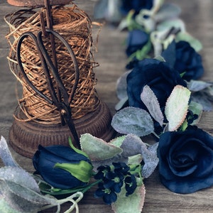 Navy Blue Flower Garland with Silver Sage Leaves Rose Wedding Garland Wedding Arch Garland Decor Artificial Flowers & Greenery Garland image 6