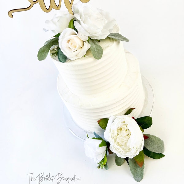 White Wedding Cake Flowers | Wedding Cake Topper | White Floral Cake Topper | Rustic Cake Topper | White Cake Toppers