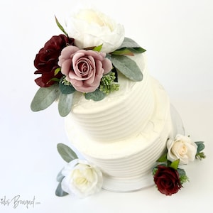 Burgundy Wedding Cake Flowers | Wedding Cake Topper | Floral Cake Topper | Rustic Cake Topper | Burgundy + Ivory + Dusty Rose Cake Toppers