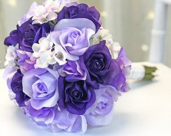 Wedding Bouquet | Bridal Bouquet | Purple Lilac Lavender | Hydrangea + Rose (Medium)