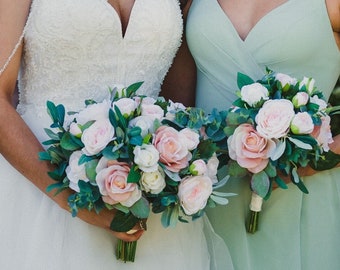 Bridesmaid Bouquets in Champagne & Blush Pink Wedding Flowers (medium)