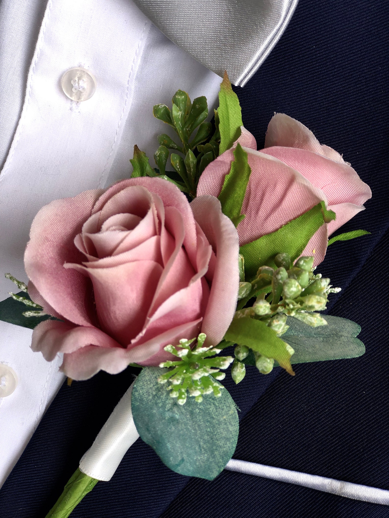 Wedding Boutonniere for Men Dusty Rose Eucalyptus Double | Etsy
