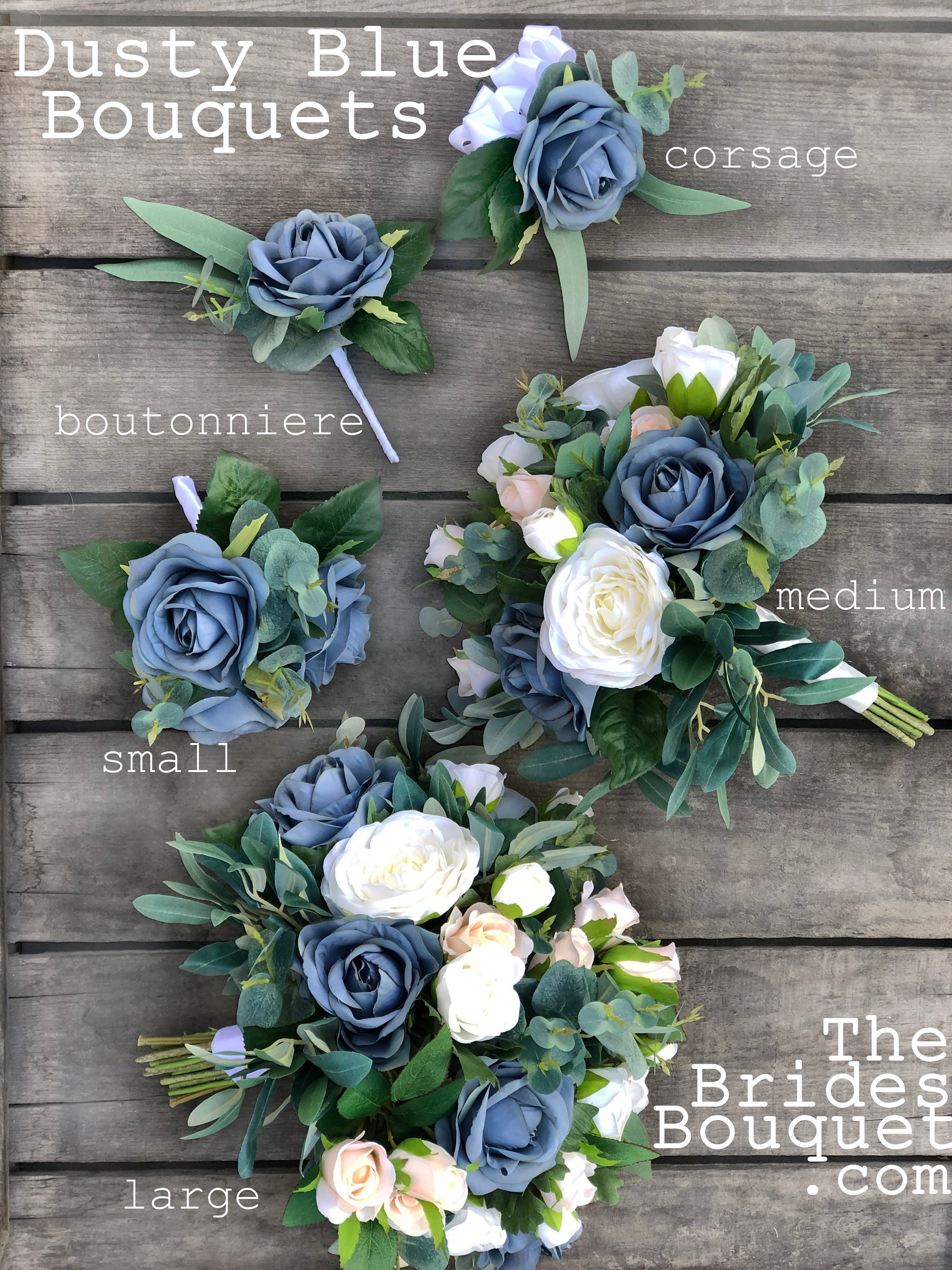 DUSTY BLUE Double Rose Eucalyptus Boutonniere Wedding - Etsy