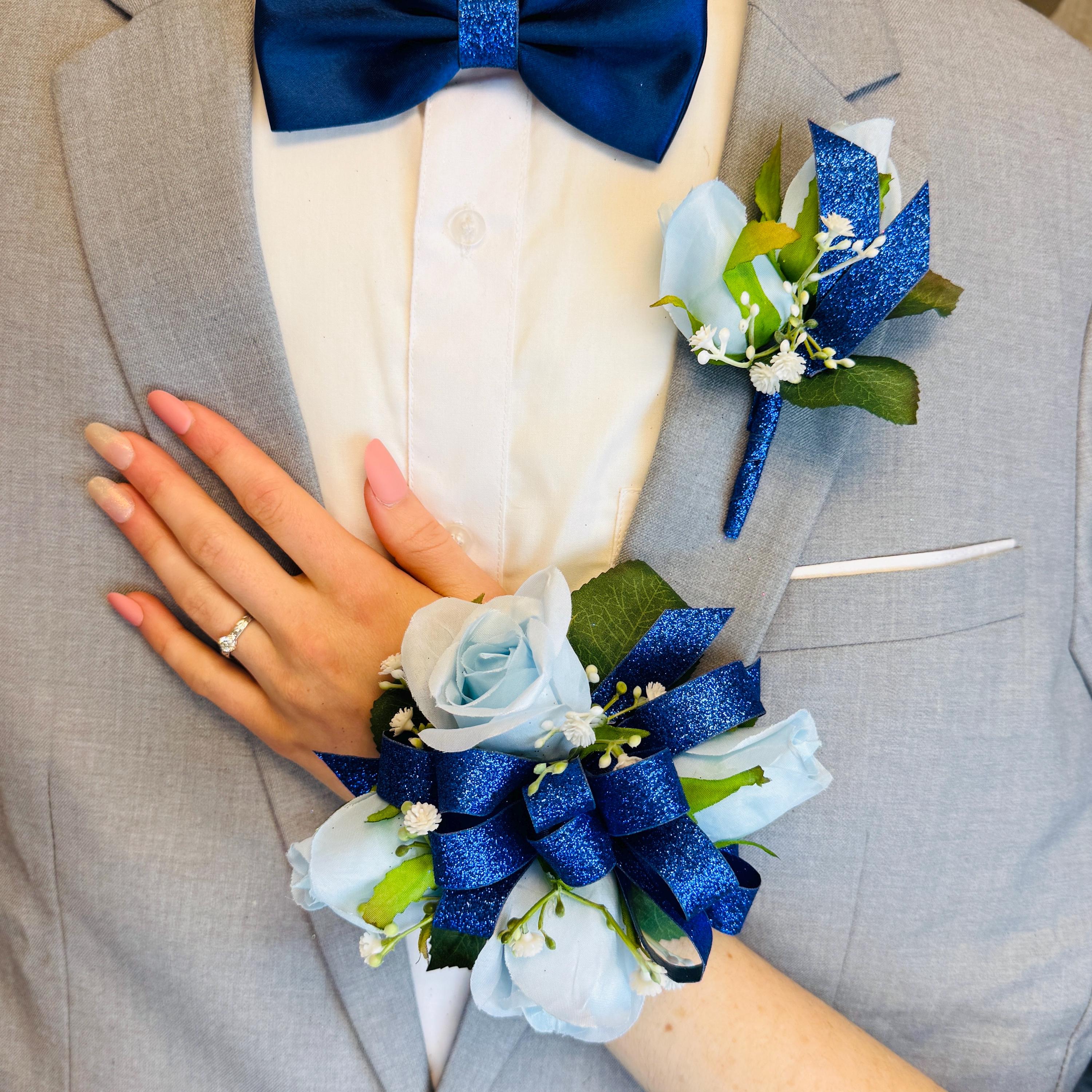 corsage for a blue dress Pink & Baby Blue Corsage Wrist Bridesmaid – Rinlong Flower main image 0