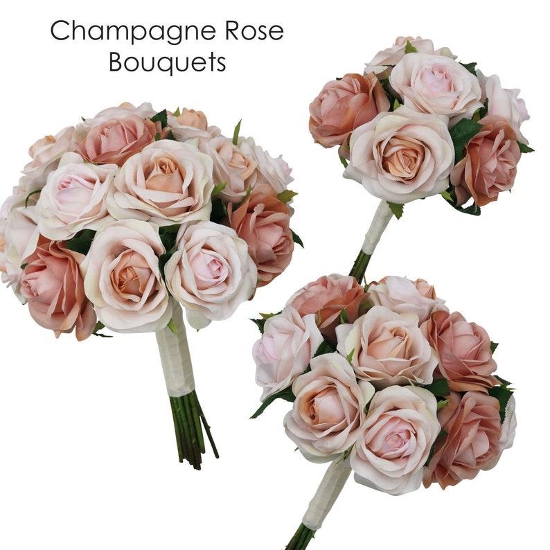 Champagne Blush Pink Rose Gold Bridal Wedding Bouquet Artificial Flowers Bride & Bridesmaid Wedding Bouquets small rose only image 6