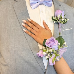 Lavender Rose Prom Corsage and Boutonniere Set: Prom flowers