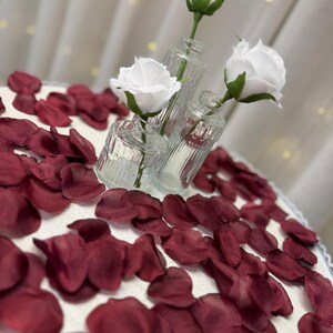 Burgundy Silk Rose Petals | Wedding Centerpiece | Aisle Decoration image 2