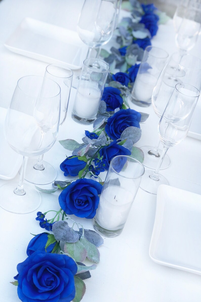 Wedding Garland Floral Garland Backdrop 8 ft Royal Blue Flower Garland Wedding Arch Wall Decor Nursery Garland