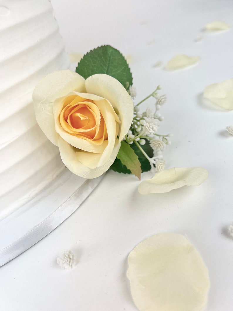 Set of 3 Buttercream Wedding Cake Flowers Matching Rose Petals Yellow Wedding Cake Topper Floral Cake Topper Boho Cake Topper image 7