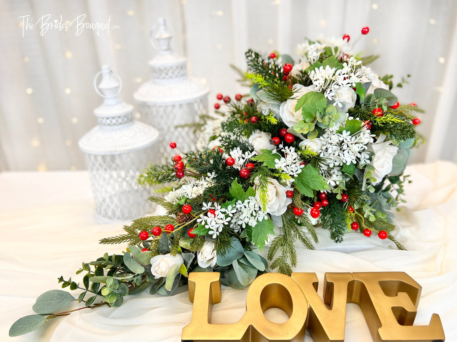 Christmas Wedding Cascading Bridal Bouquet Winter Berry Etsy