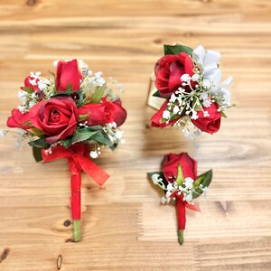 Red Prom Corsage and Boutonniere Set Handheld Bouquets for Prom Quinceanera Bouquet Flower Girl Bouquet Prom Flower Bouquet image 8