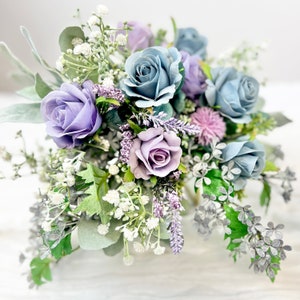 Dusty Lilac & Dusty Blue Wildflower Wedding Bouquet Set | Silk Flower Wedding Bouquet | Faux Bouquet | Beach Wedding