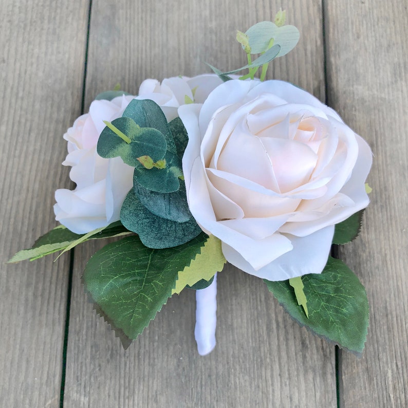 Artificial Flowers for Wedding Ivory Blush Rose Eucalyptus Bridesmaid Bouquet
