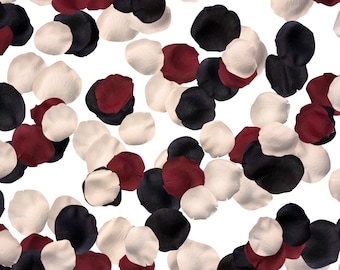 Burgundy Black Ivory Silk Rose Petals: Wedding Aisle Decor (750 Petals CABERNET)