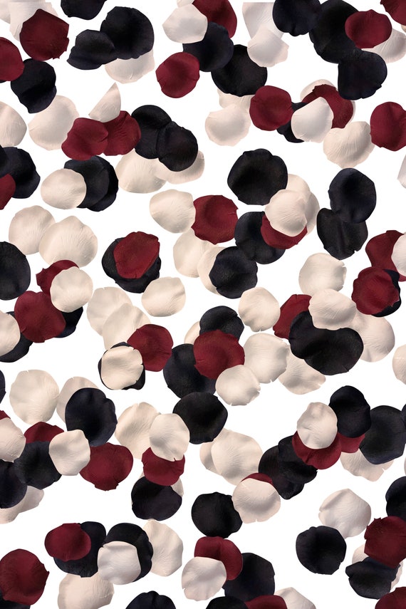 Burgundy Black Ivory Silk Rose Petals: Wedding Aisle Decor (750 Petals CABERNET)