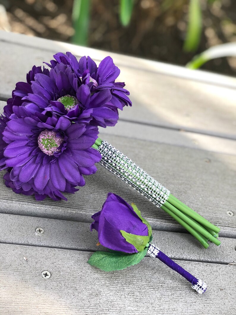 Purple Daisy Bouquet Bridal Wedding Bouquet Etsy