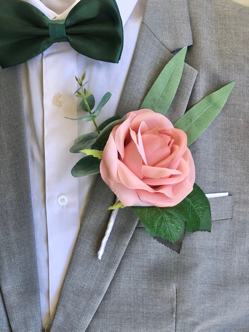 Dusty Pink Rose Eucalyptus Boutonniere Artificial Flowers Etsy