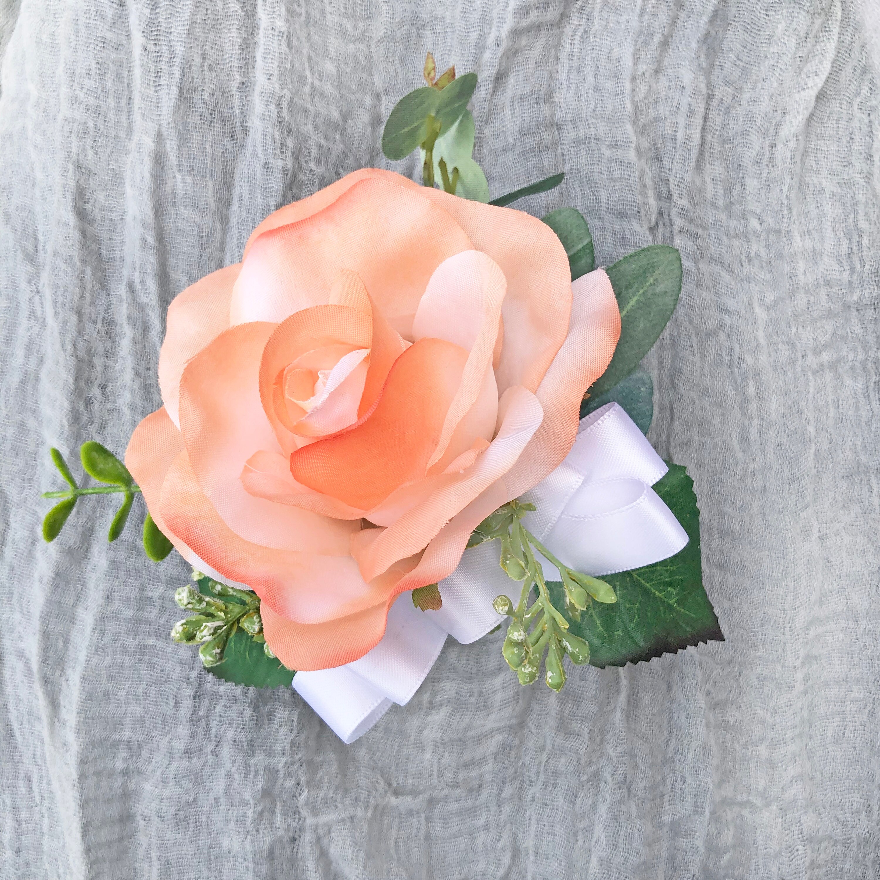 Coral Peach Open Silk Rose Corsage Wedding Corsage Prom Etsy