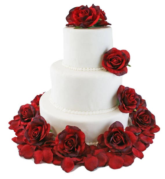 Red Silk Rose Cake Flowers Wedding Reception Decoration Etsy
