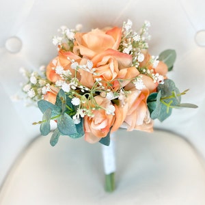 Wedding Bouquet | Bridesmaid Bouquet of Coral & White Flowers (small)