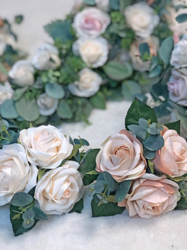 Artificial Flowers for Wedding Ivory Blush Rose Eucalyptus Bridesmaid Bouquet