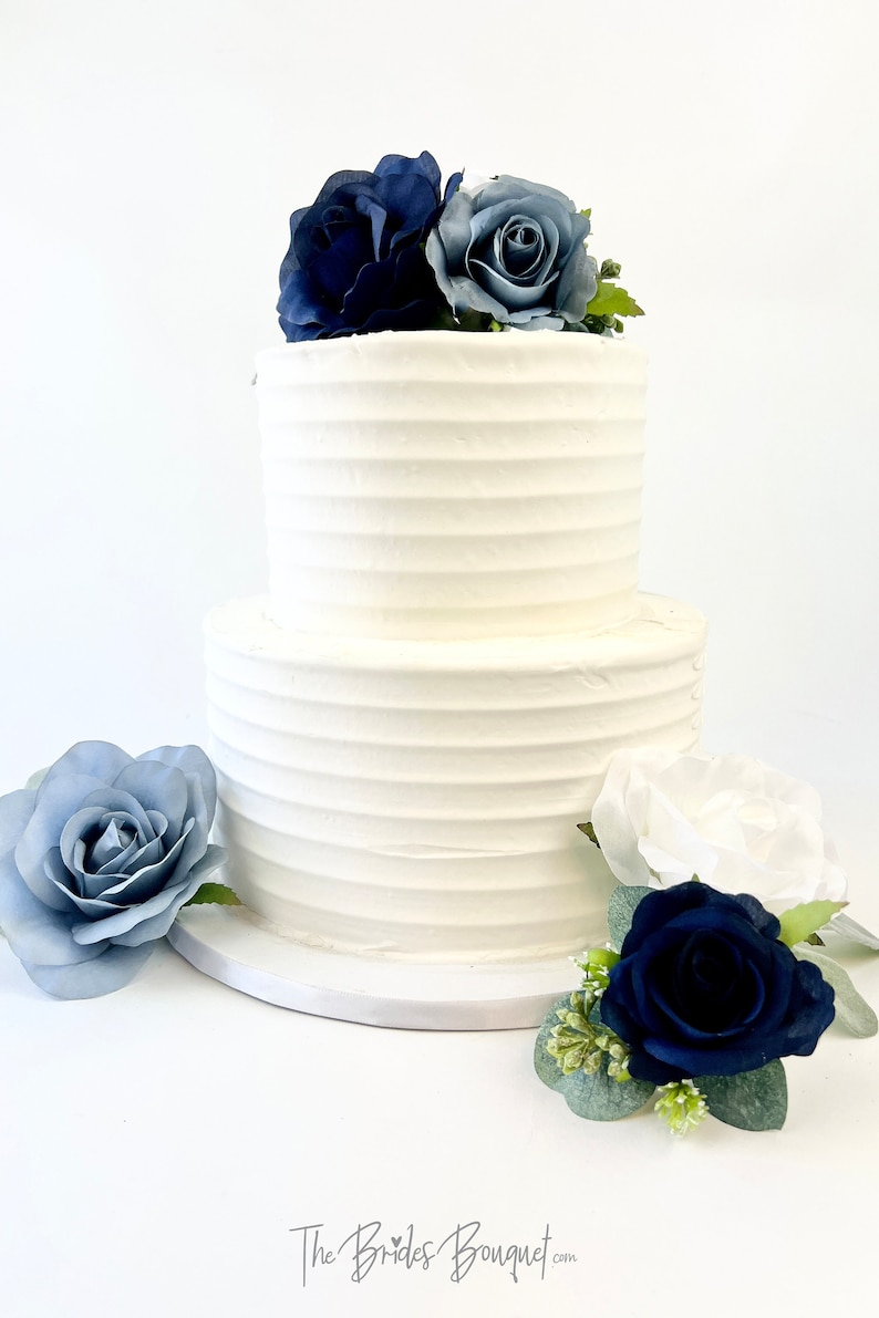 Navy & Dusty Blue Wedding Cake Flowers: Rustic Floral Topper - Etsy