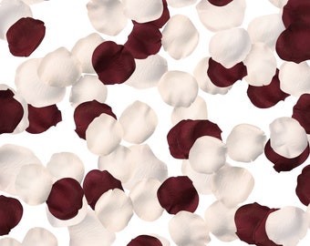 Burgundy & Ivory Silk Rose Petals: Wedding Aisle Decor (750 petals NAPA)