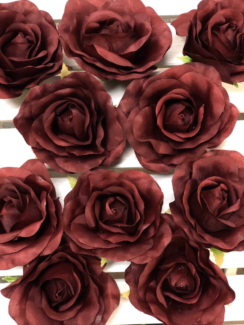 10 Burgundy Rose Heads Silk Flower Wedding/reception Table Etsy
