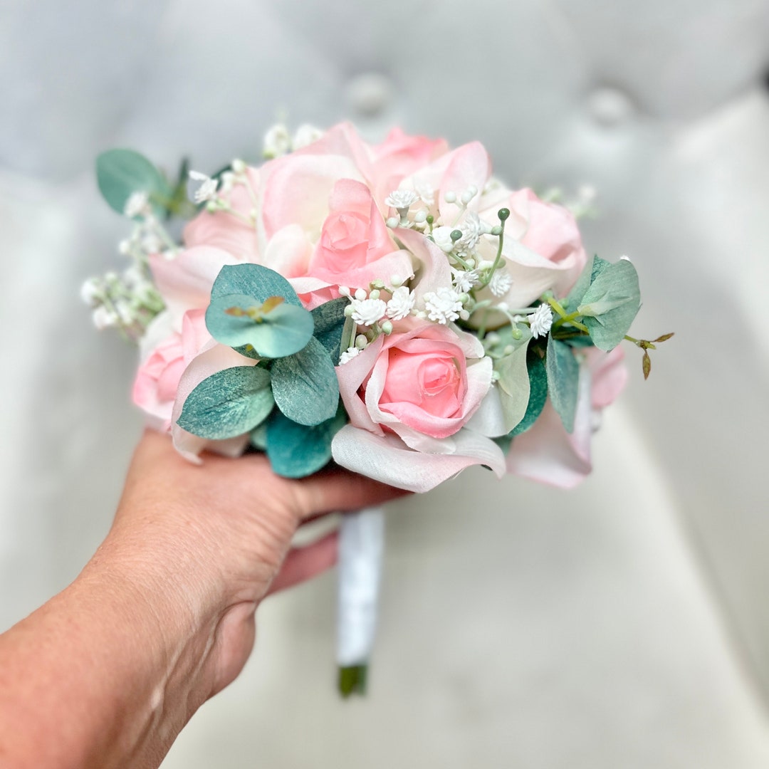 Pink Wedding Bouquet With Babies Breath Eucalyptus Bridesmaid