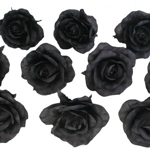 Black Roses Photo Prop Silk Flower Wedding Reception Table Decorations set of 10 roseheads image 4