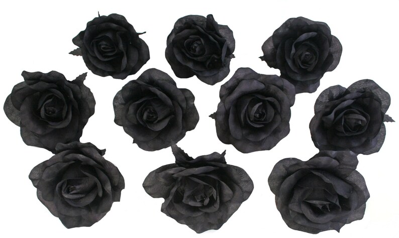 Black Roses Photo Prop Silk Flower Wedding Reception Table Decorations set of 10 roseheads image 4