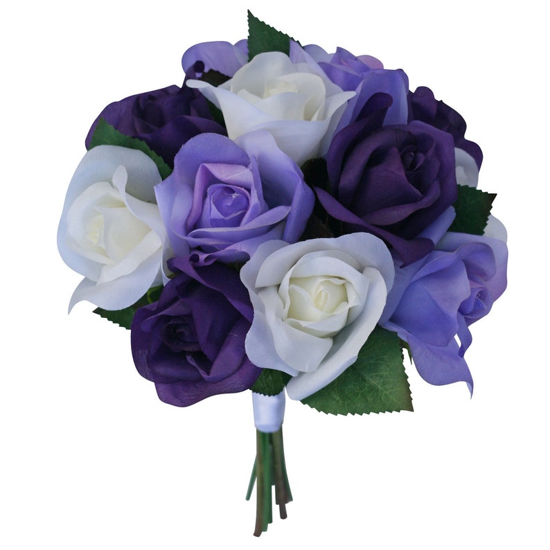 Purple Lavender Ivory Garden Rose Stem Fake Flower Bouquet Etsy
