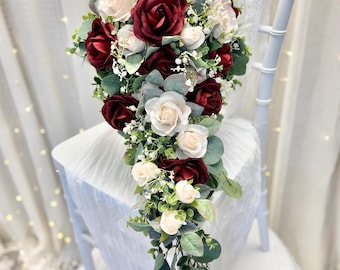 Burgundy and Ivory Cascading Bridal Wedding Bouquet | NAPA Wedding Collection
